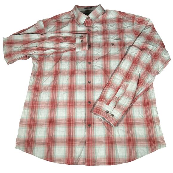 Eddie Bauer Travex Classic Fit Men’s L Red Gray Plaid Long Sleeve Button Down - Picture 2 of 6